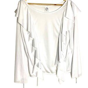 Body Wrappers Praise Dance Ruffle Top Long Sleeve Drapey White Size L Liturgical